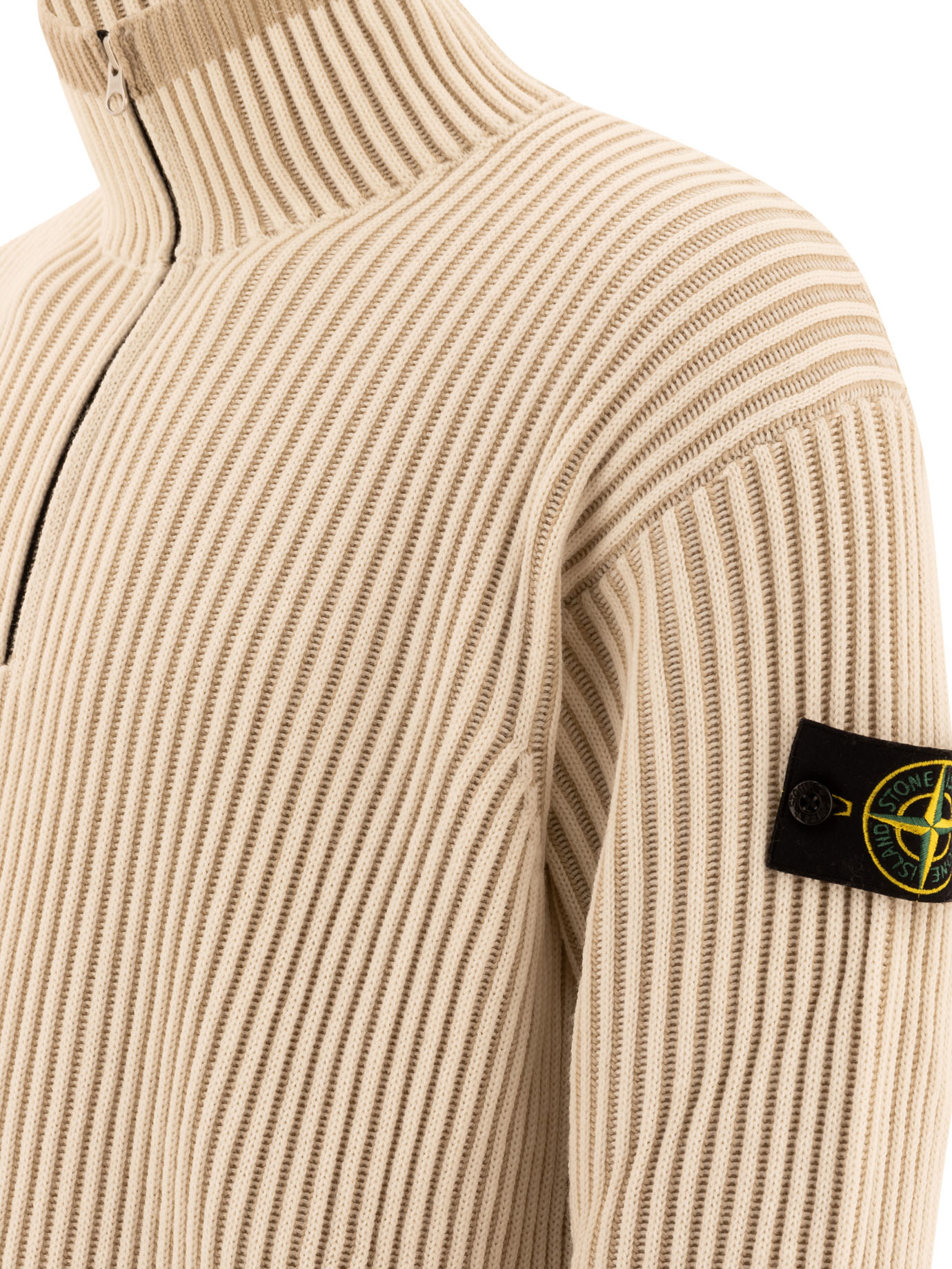 STONE ISLAND Beige Vanisé half-zip sweater